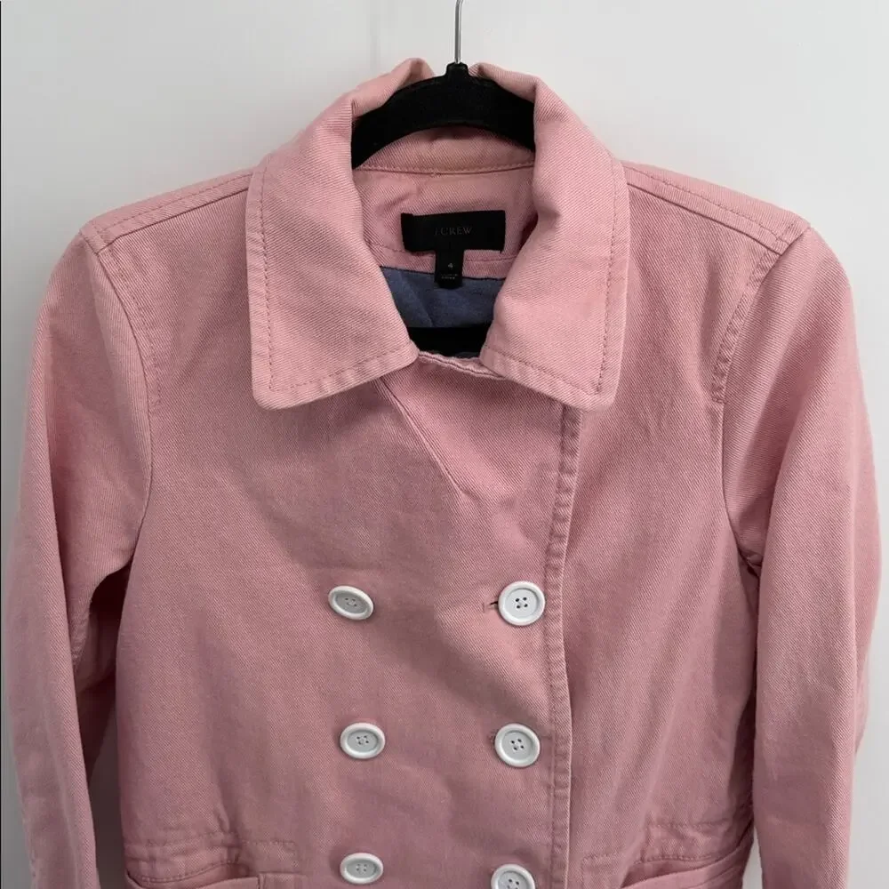 J. Crew cotton twill double breasted partially lined pink pea coat sz 4 - Picture 2 of 7